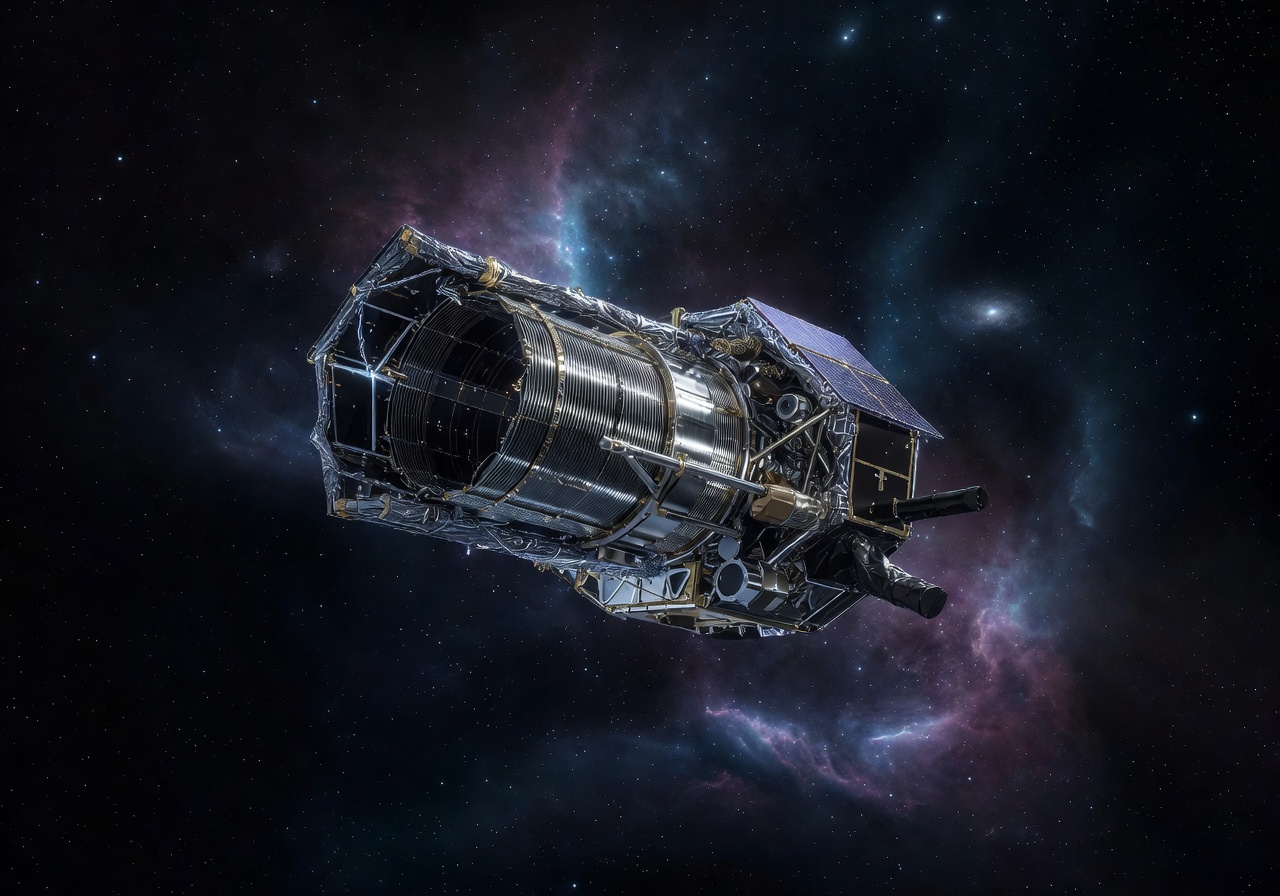 Artist concept of ATHENA X-ray observatory telescope in deep space