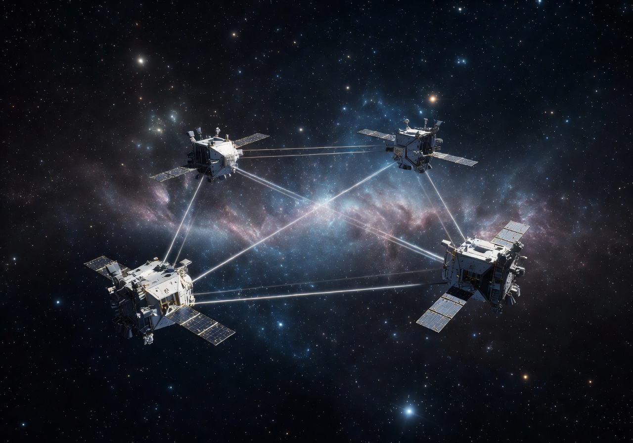 Artist concept of LISA gravitational wave observatory in space