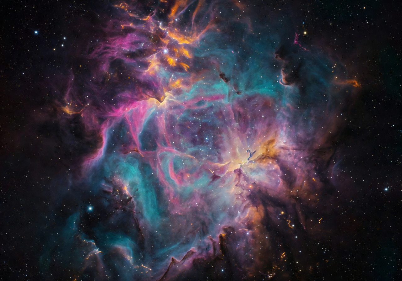 Colorful nebula with stars and cosmic gas clouds in deep space