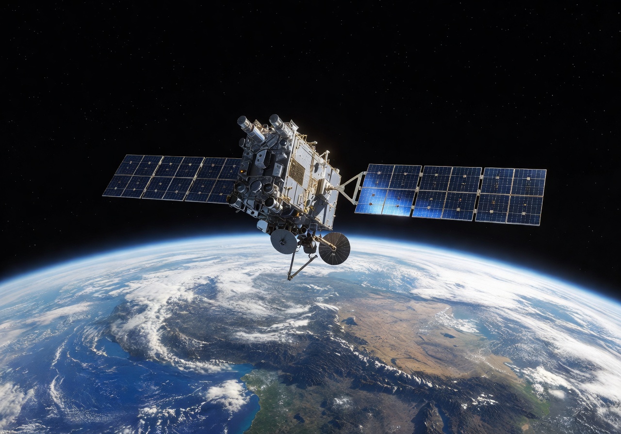 Earth observation satellite monitoring the planet from orbit