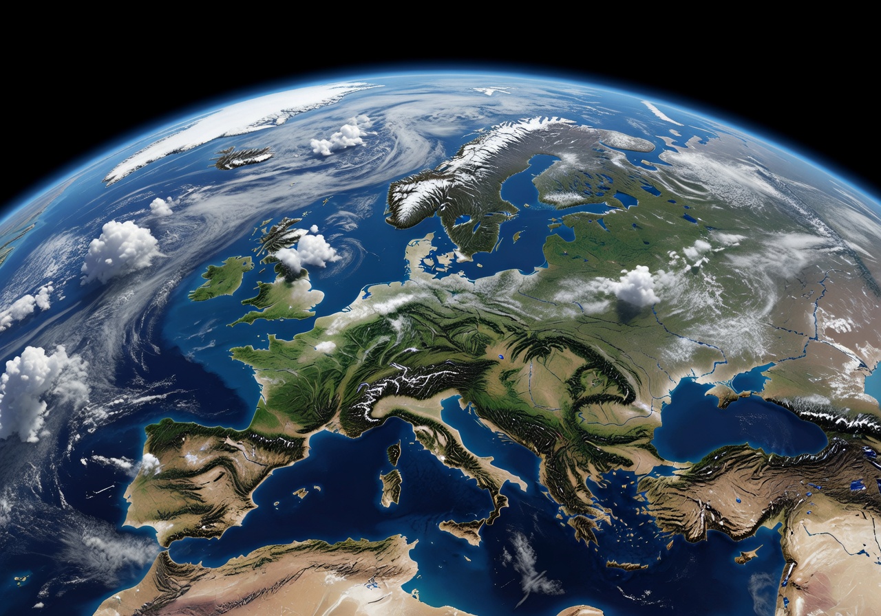 Earth viewed from space showing Europe and cloud formations