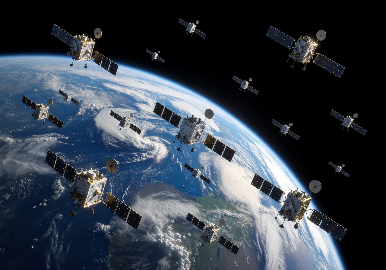 Galileo navigation satellite constellation orbiting Earth