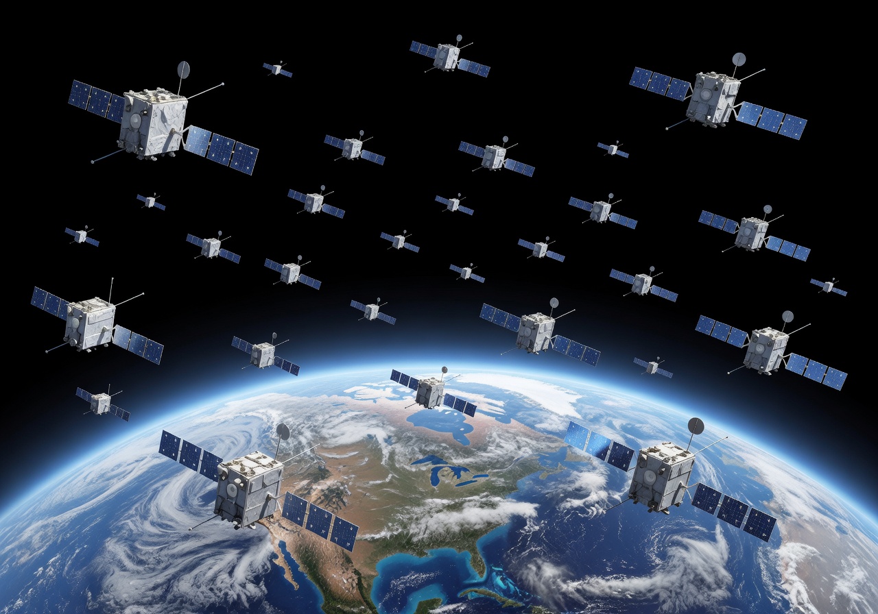 Global navigation satellite system network covering Earth from space