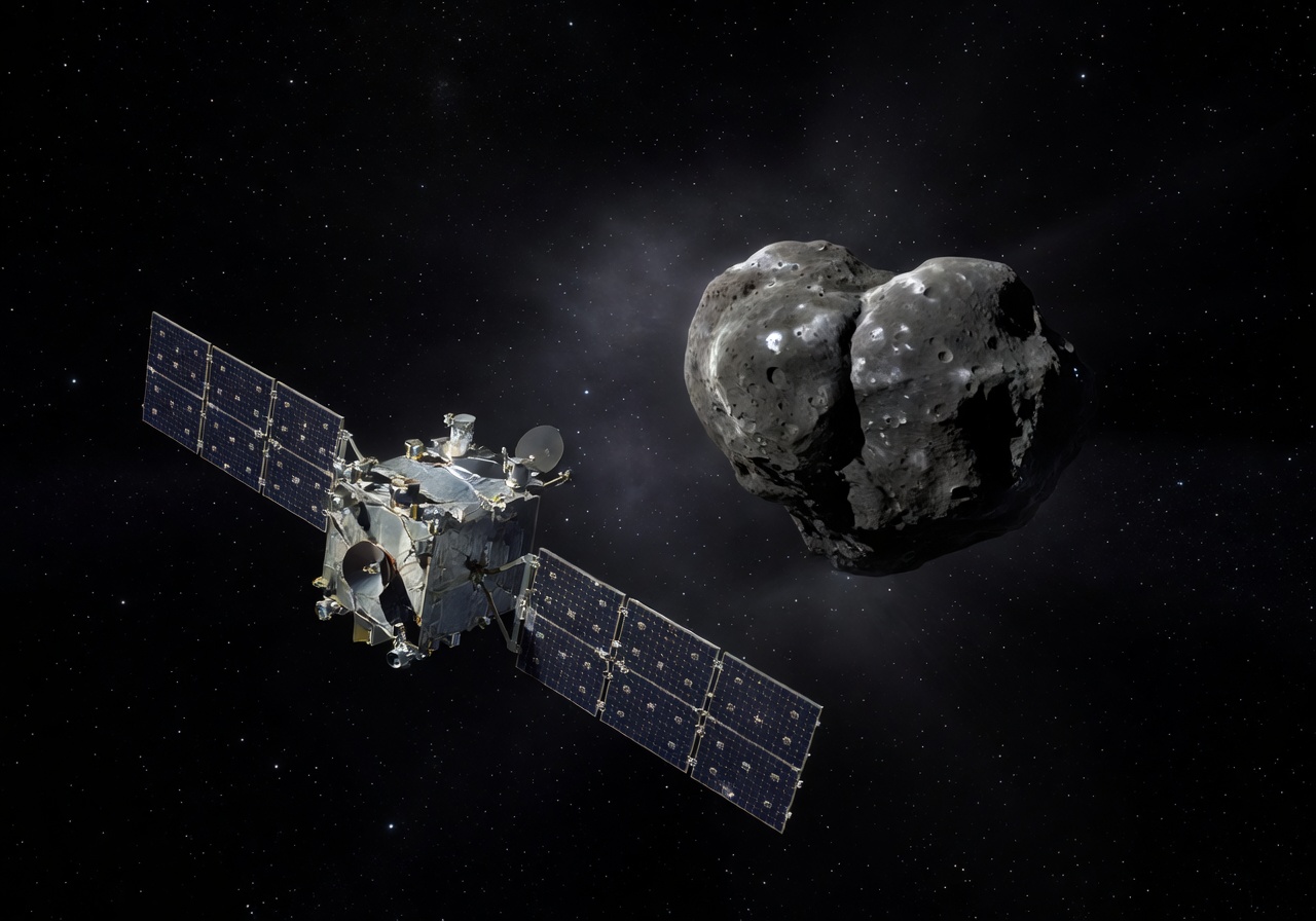 Rosetta spacecraft approaching a comet in deep space